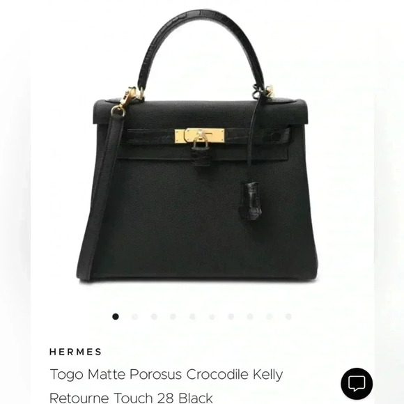 Hermes Togo matte porous crocodile Kelly retourne touch black 28.Full set - Picture 2 of 15